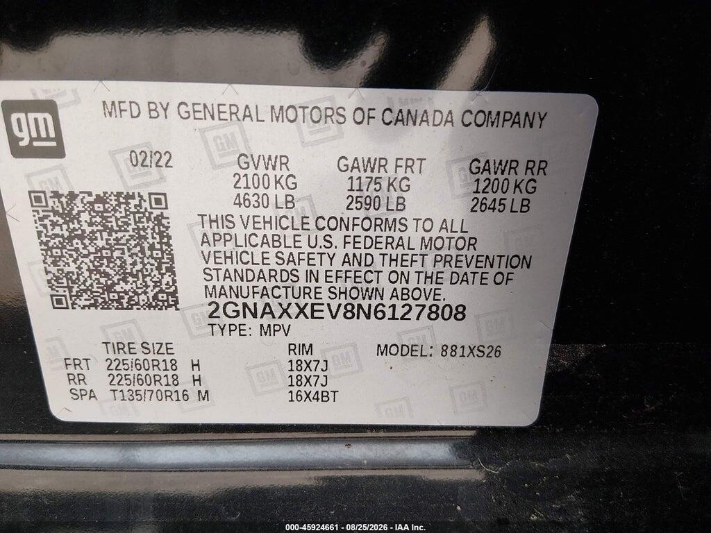 2GNAXXEV8N6127808 2022 CHEVROLET EQUINOX photo no. 9