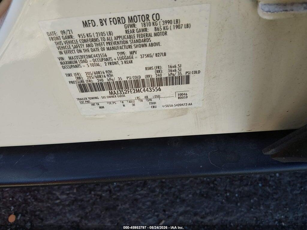 MAJ3S2FE2MC443556 2021 FORD ECOSPORT photo no. 9