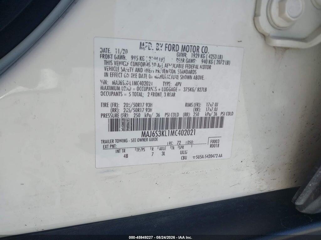 MAJ6S3KL1MC402021 2021 FORD ECOSPORT photo no. 9