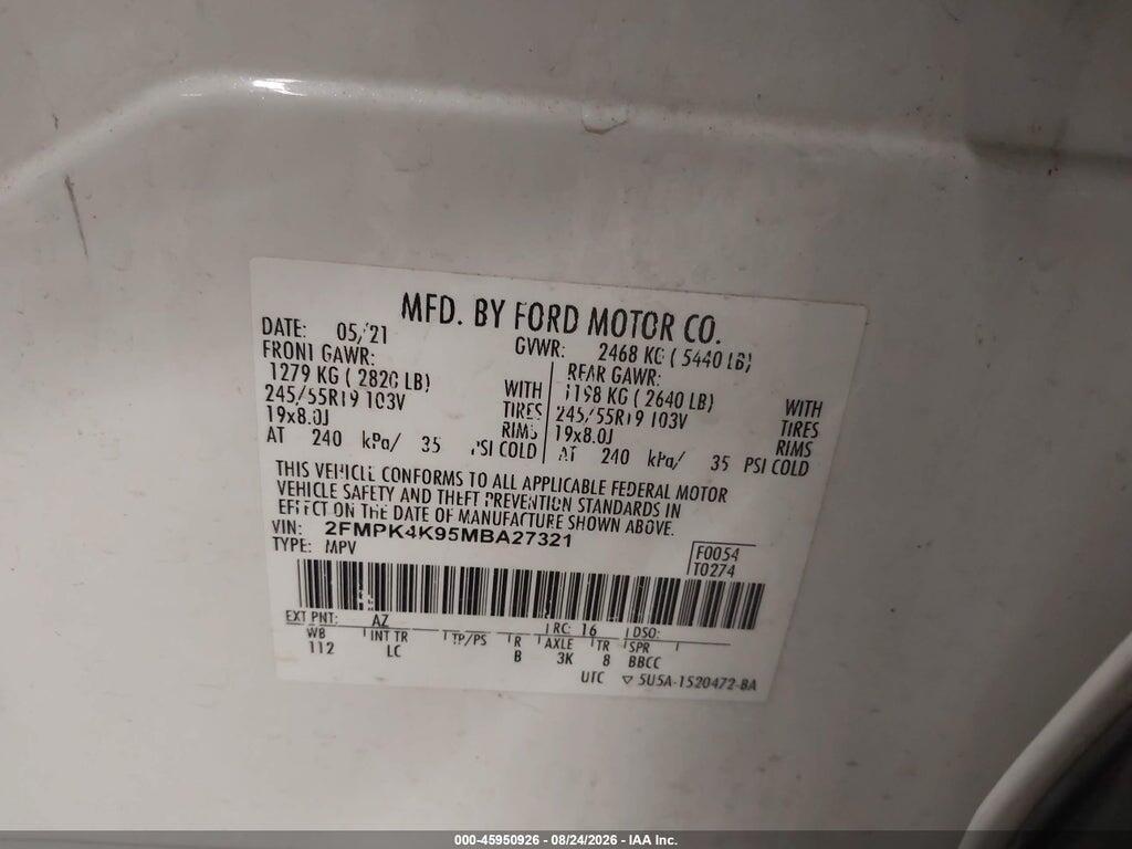 2FMPK4K95MBA27321 2021 FORD EDGE photo no. 9