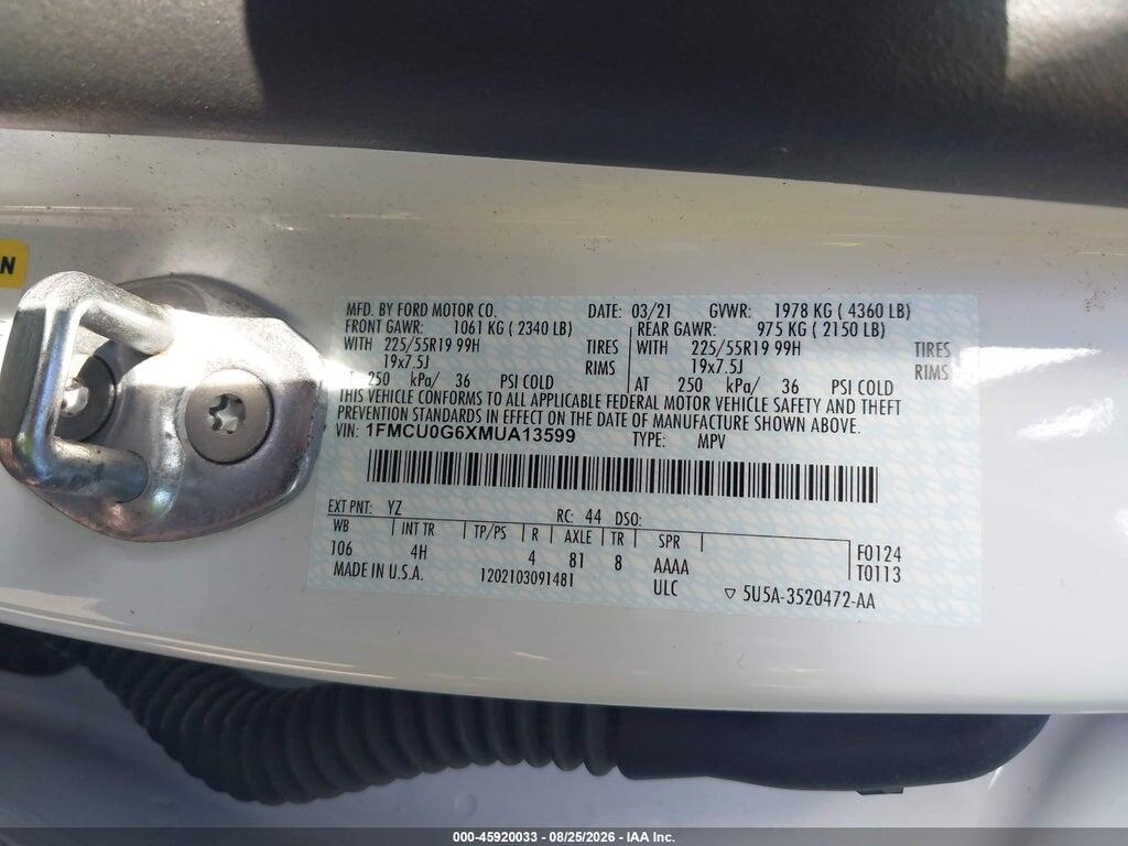 1FMCU0G6XMUA13599 2021 FORD ESCAPE photo no. 9