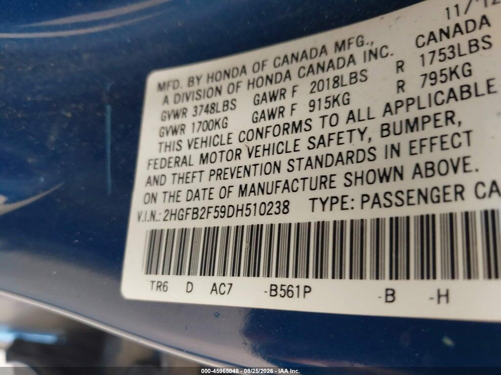 2HGFB2F59DH510238 2013 HONDA CIVIC photo no. 9