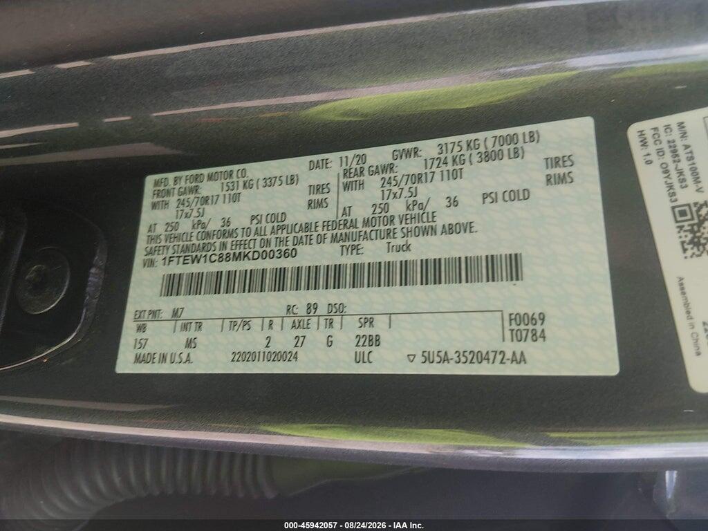 1FTEW1C88MKD00360 2021 FORD F-150 photo no. 9