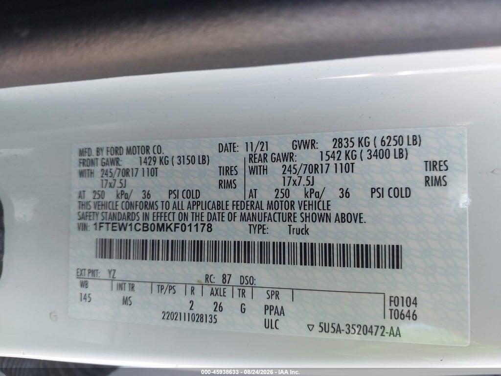 1FTEW1CB0MKF01178 2021 FORD F-150 photo no. 9