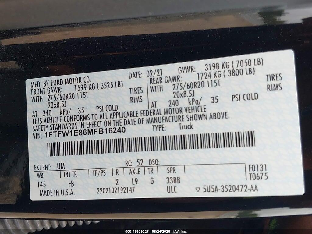 1FTFW1E86MFB16240 2021 FORD F-150 photo no. 9