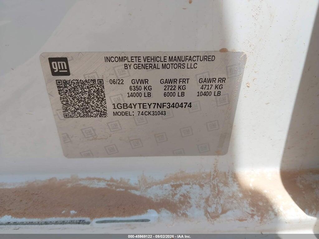 1GB4YTEY7NF340474 2022 CHEVROLET SILVERADO 3500HD CHASSIS photo no. 9