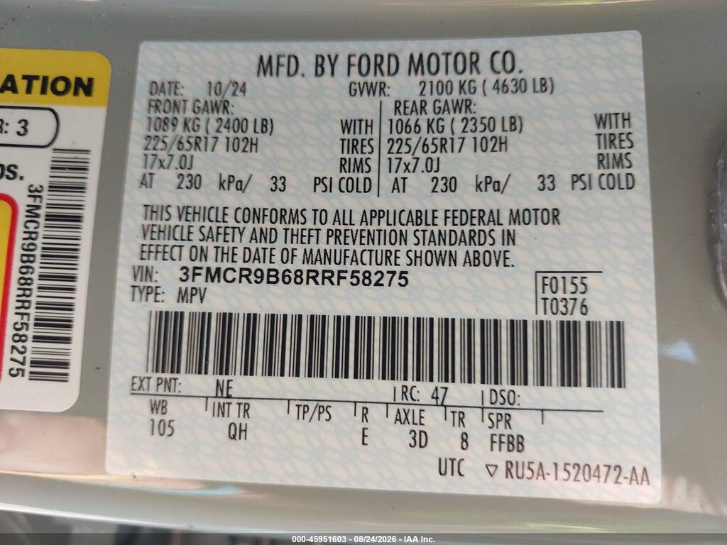 3FMCR9B68RRF58275 2024 FORD BRONCO SPORT photo no. 9