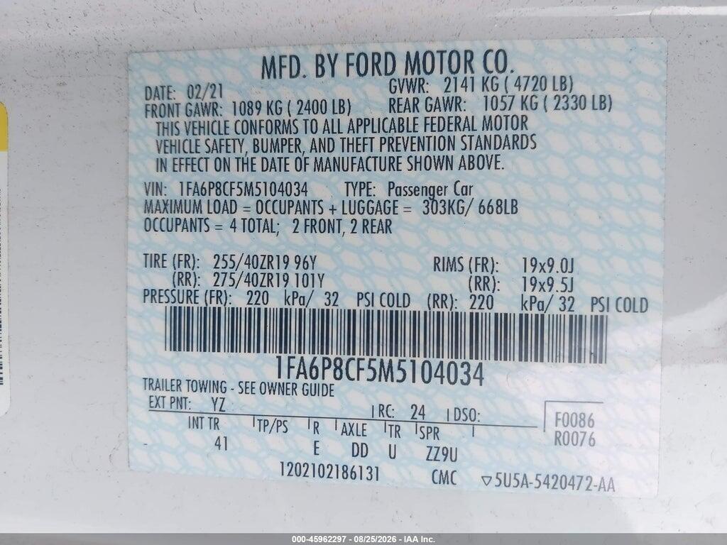 1FA6P8CF5M5104034 2021 FORD MUSTANG photo no. 9