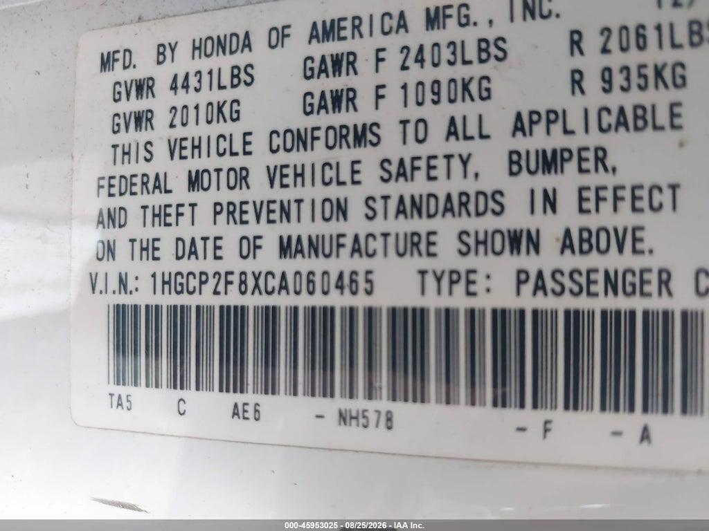1HGCP2F8XCA060465 2012 HONDA ACCORD photo no. 9
