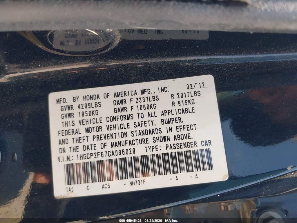 1HGCP2F67CA096029 2012 HONDA ACCORD photo no. 9