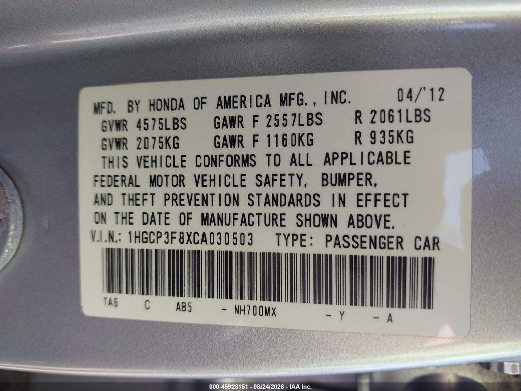 1HGCP3F8XCA030503 2012 HONDA ACCORD photo no. 9