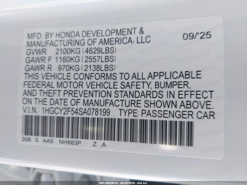 1HGCY2F54SA078199 2025 HONDA ACCORD HYBRID photo no. 9