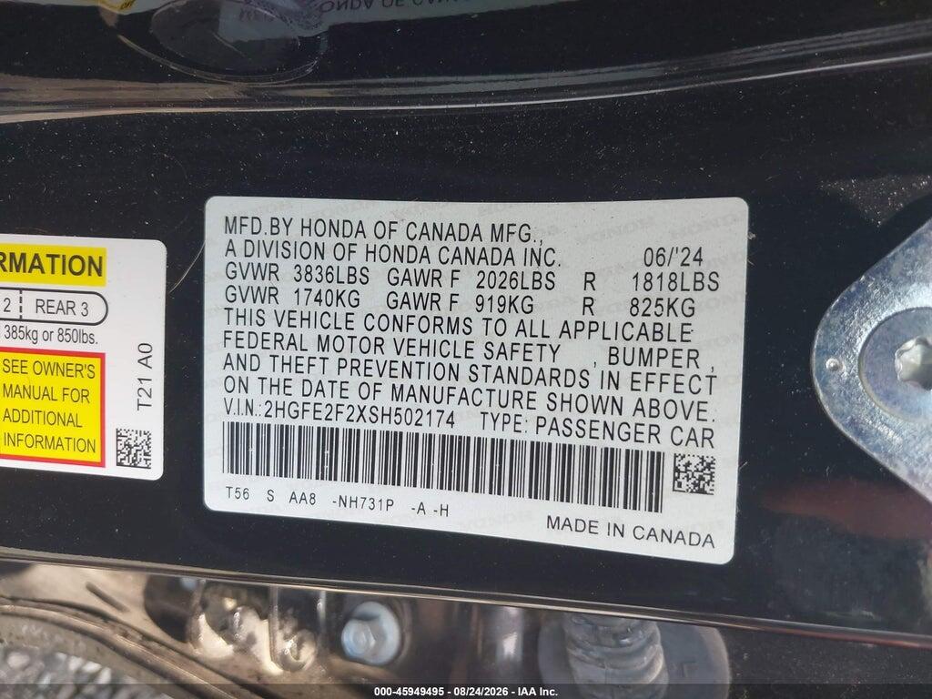 2HGFE2F2XSH502174 2025 HONDA CIVIC photo no. 9