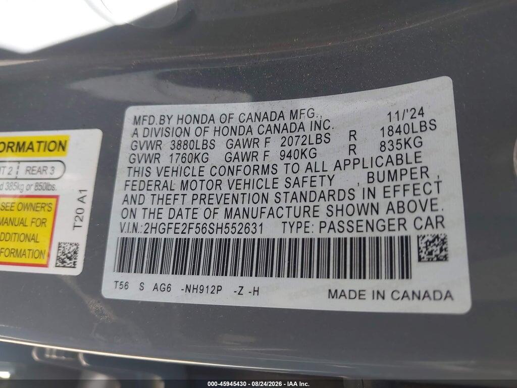 2HGFE2F56SH552631 2025 HONDA CIVIC photo no. 9
