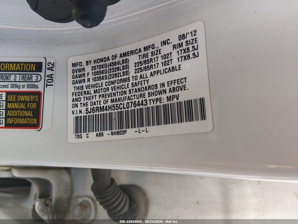 5J6RM4H55CL076443 2012 HONDA CR-V photo no. 9