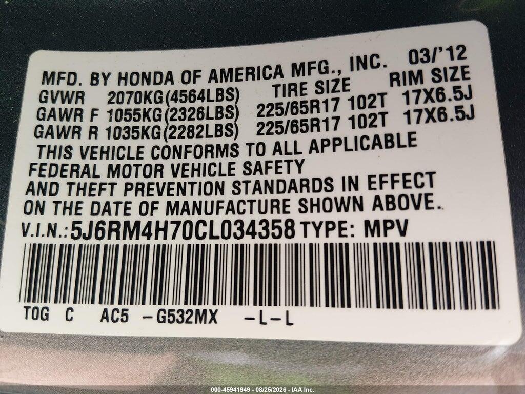 5J6RM4H70CL034358 2012 HONDA CR-V photo no. 9