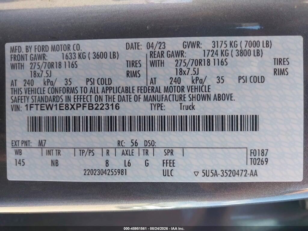 1FTEW1E8XPFB22316 2023 FORD F-150 photo no. 9