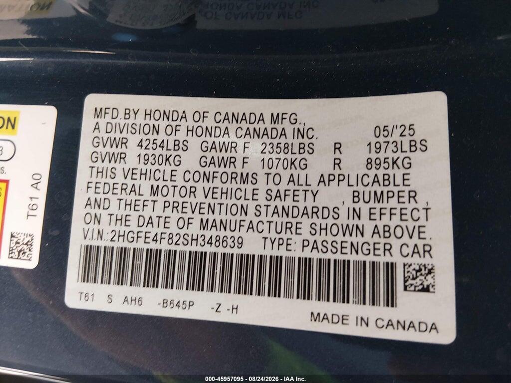 2HGFE4F82SH348639 2025 HONDA CIVIC HYBRID photo no. 9