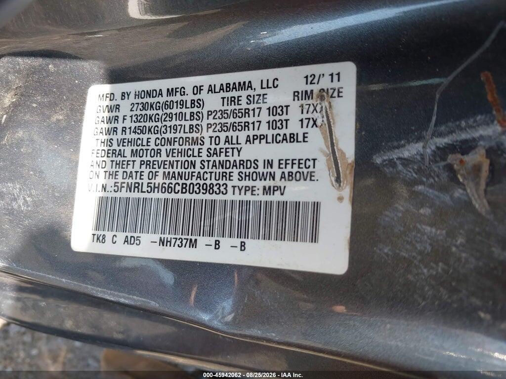 5FNRL5H66CB039833 2012 HONDA ODYSSEY photo no. 9