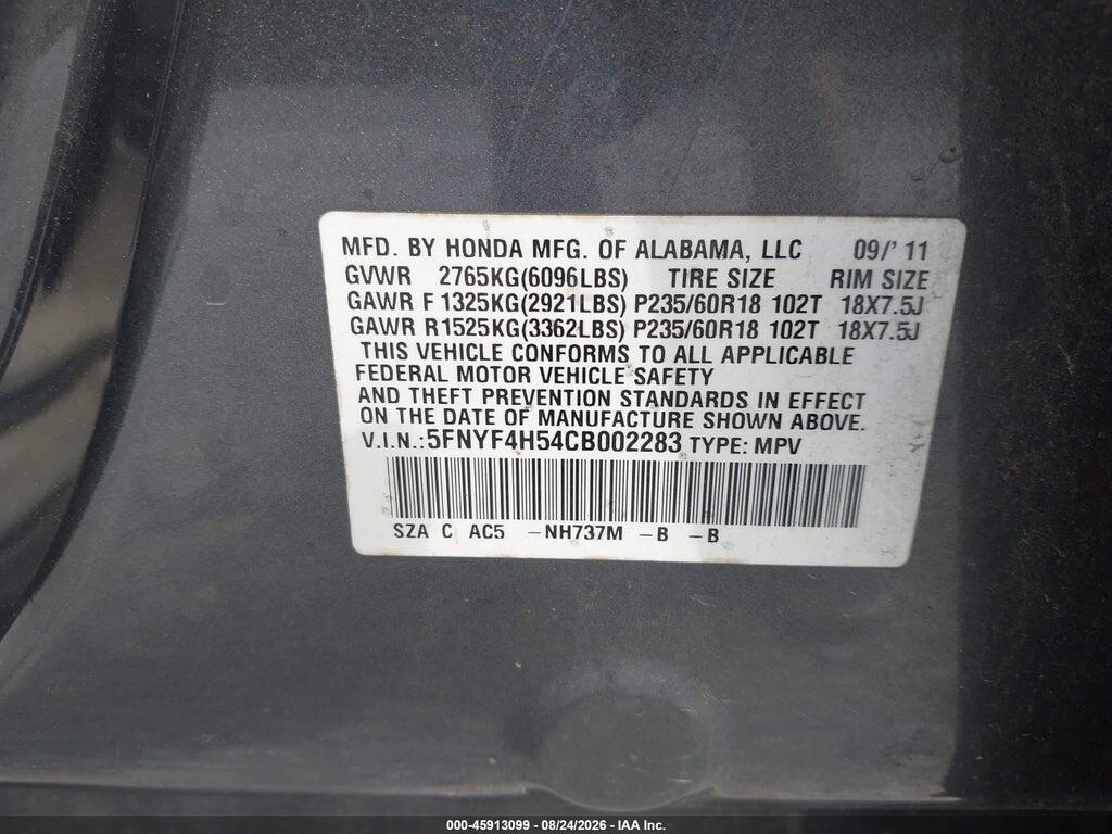 5FNYF4H54CB002283 2012 HONDA PILOT photo no. 9