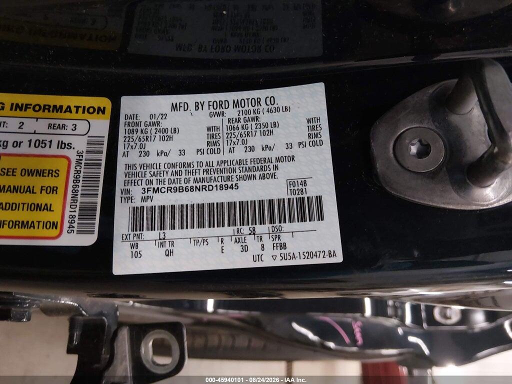 3FMCR9B68NRD18945 2022 FORD BRONCO SPORT photo no. 9