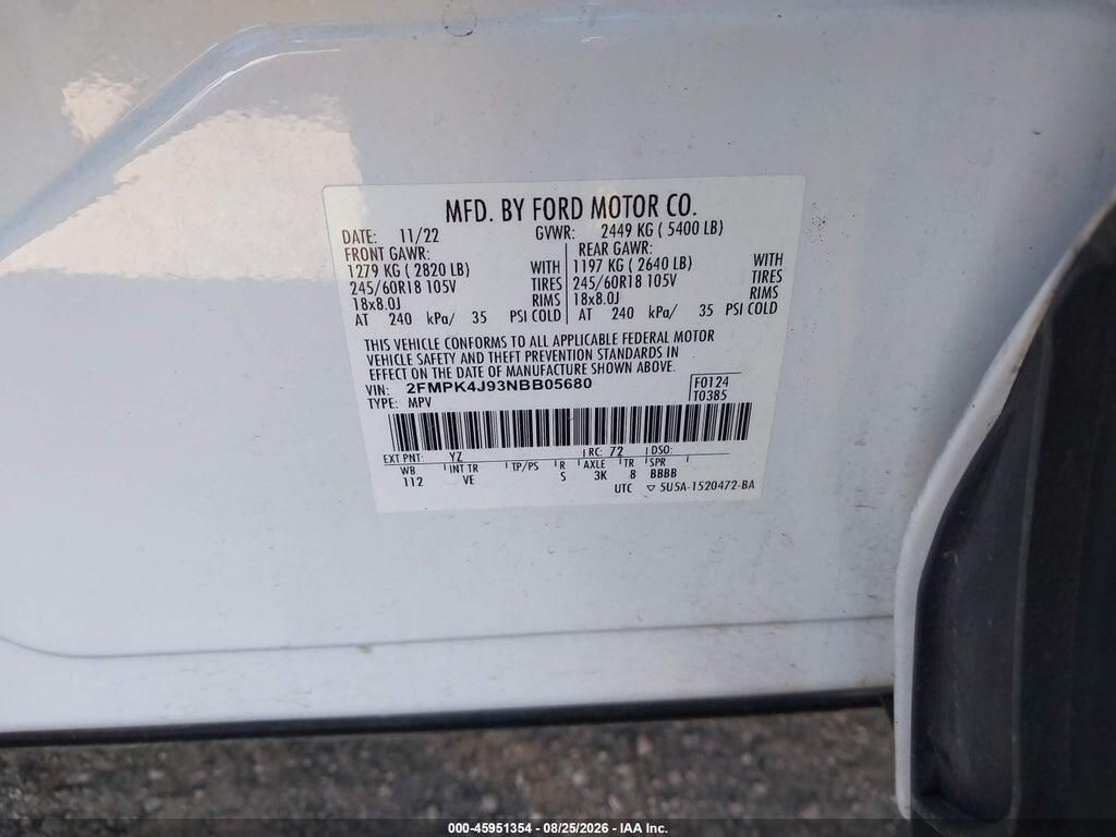 2FMPK4J93NBB05680 2022 FORD EDGE photo no. 9