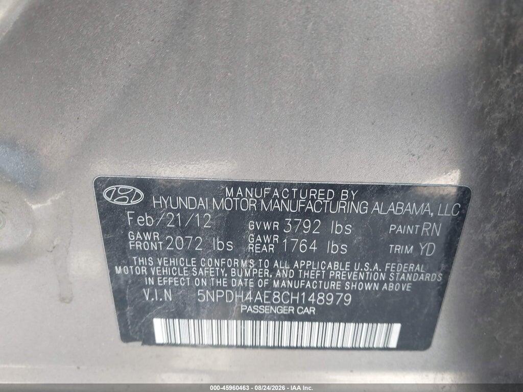 5NPDH4AE8CH148979 2012 HYUNDAI ELANTRA photo no. 9