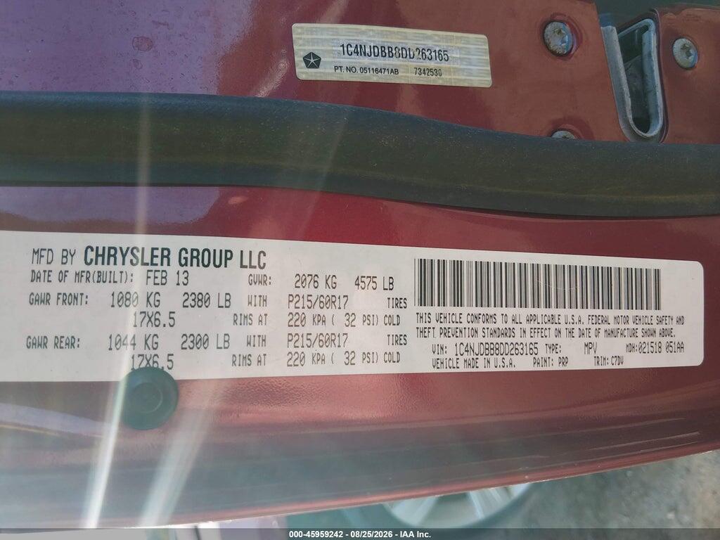 1C4NJDBB8DD263165 2013 JEEP COMPASS photo no. 9