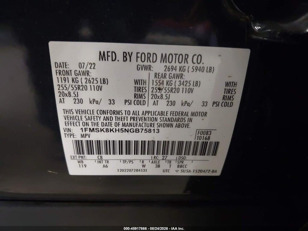 1FMSK8KH5NGB75813 2022 FORD EXPLORER photo no. 9