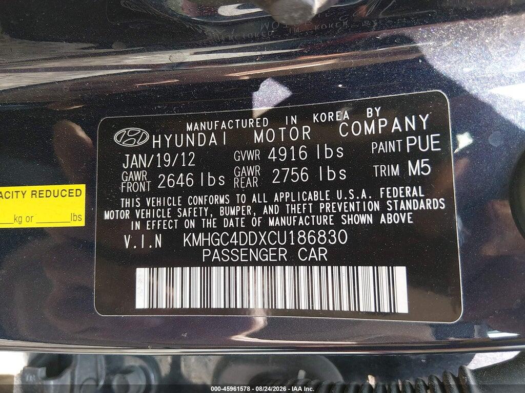 KMHGC4DDXCU186830 2012 HYUNDAI GENESIS photo no. 9
