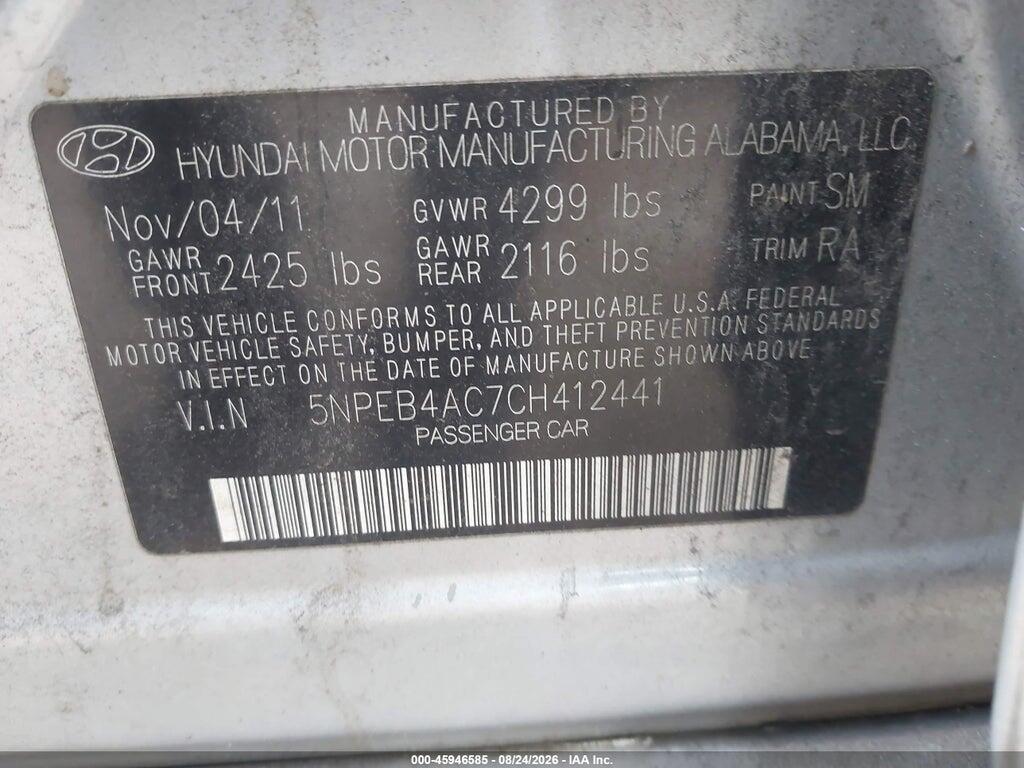 5NPEB4AC7CH412441 2012 HYUNDAI SONATA photo no. 9