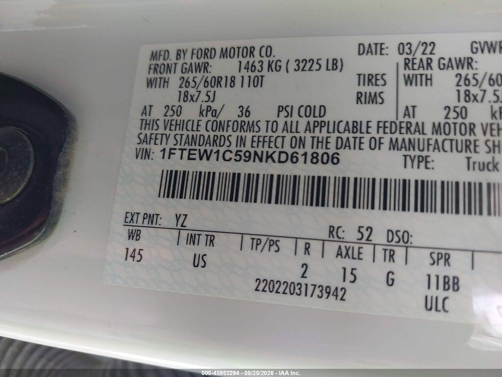 1FTEW1C59NKD61806 2022 FORD F-150 photo no. 9