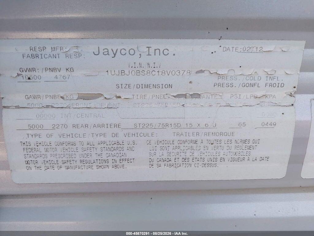 1UJBJ0BS8C18V0378 2012 JAYCO JAYFLIGHT 32BHDS photo no. 9