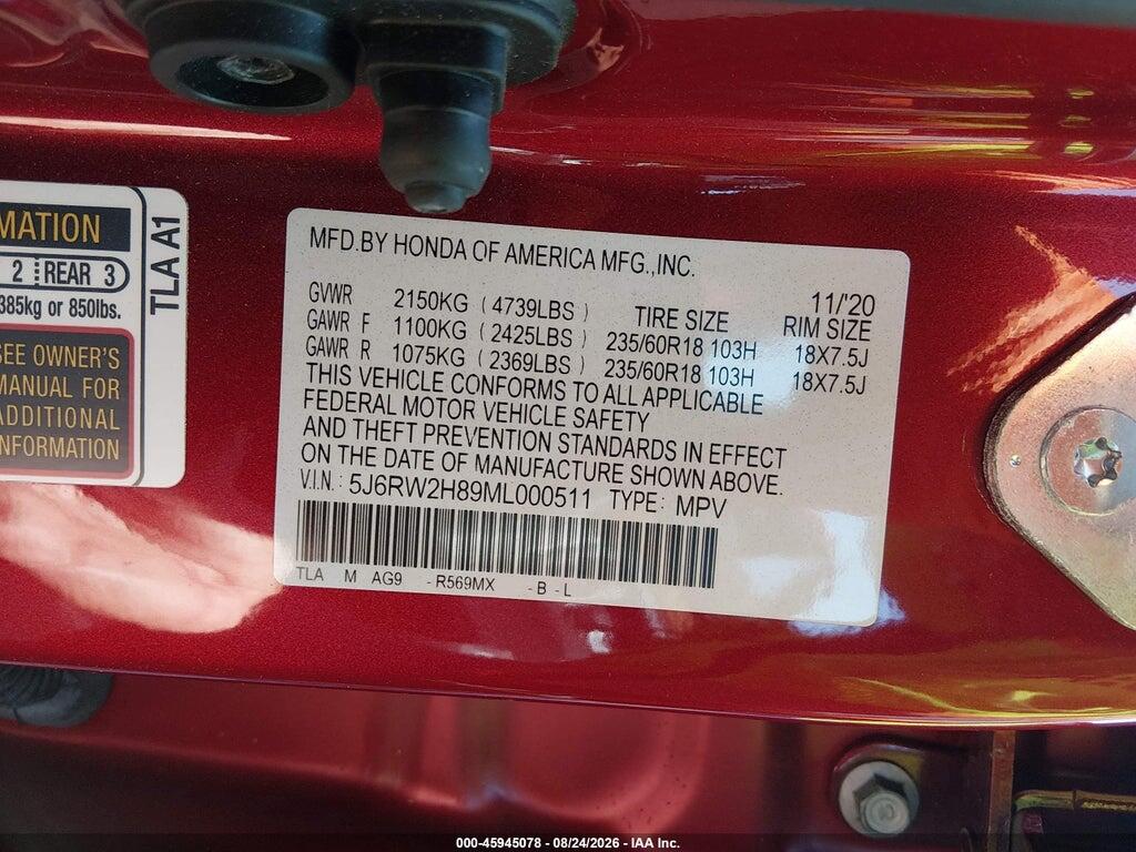 5J6RW2H89ML000511 2021 HONDA CR-V photo no. 9