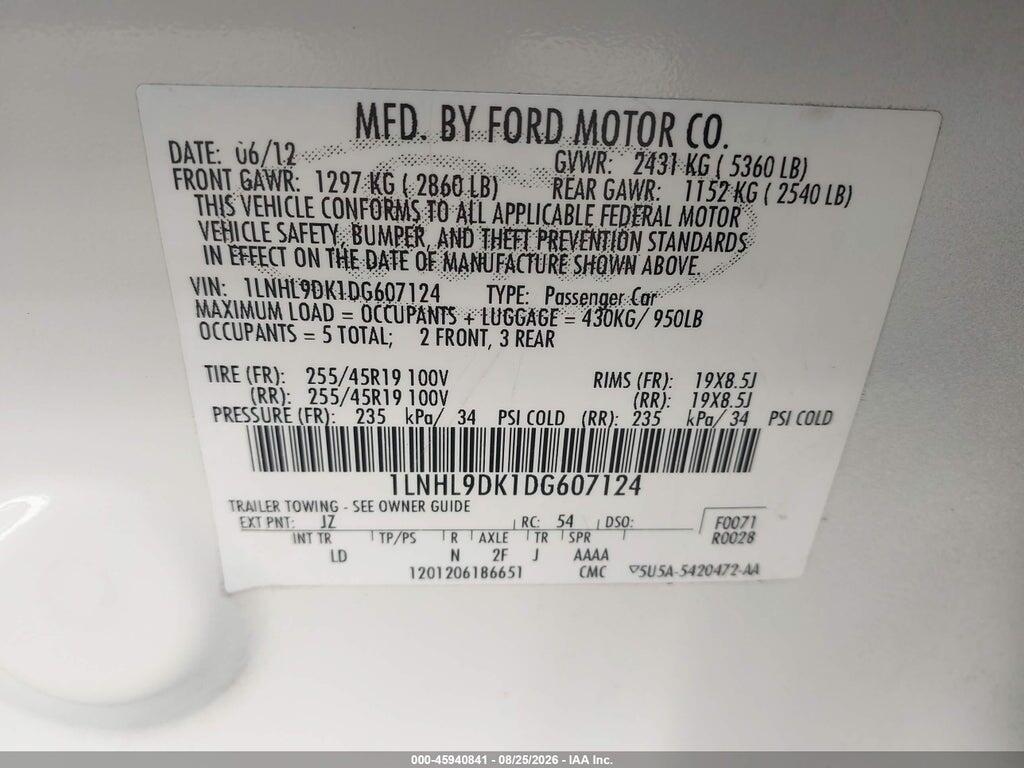1LNHL9DK1DG607124 2013 LINCOLN MKS photo no. 9