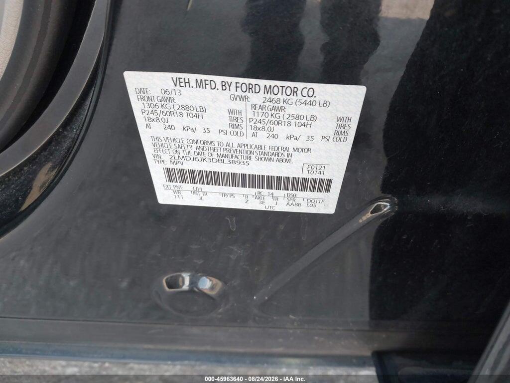 2LMDJ6JK3DBL38935 2013 LINCOLN MKX photo no. 9