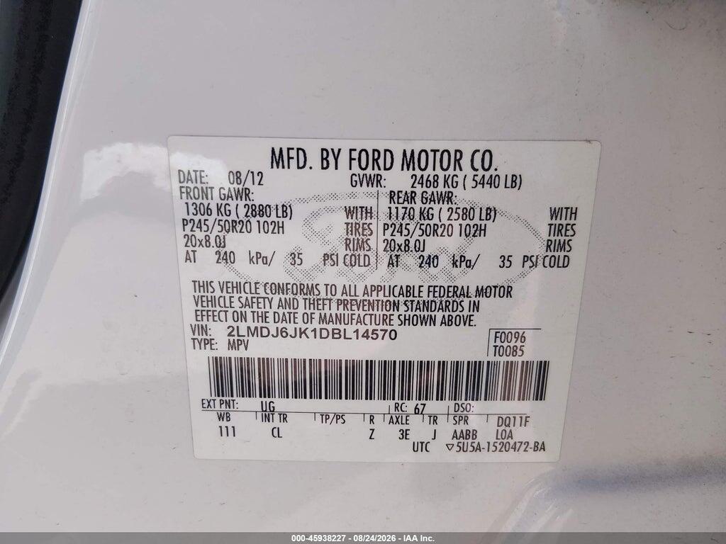 2LMDJ6JK1DBL14570 2013 LINCOLN MKX photo no. 9