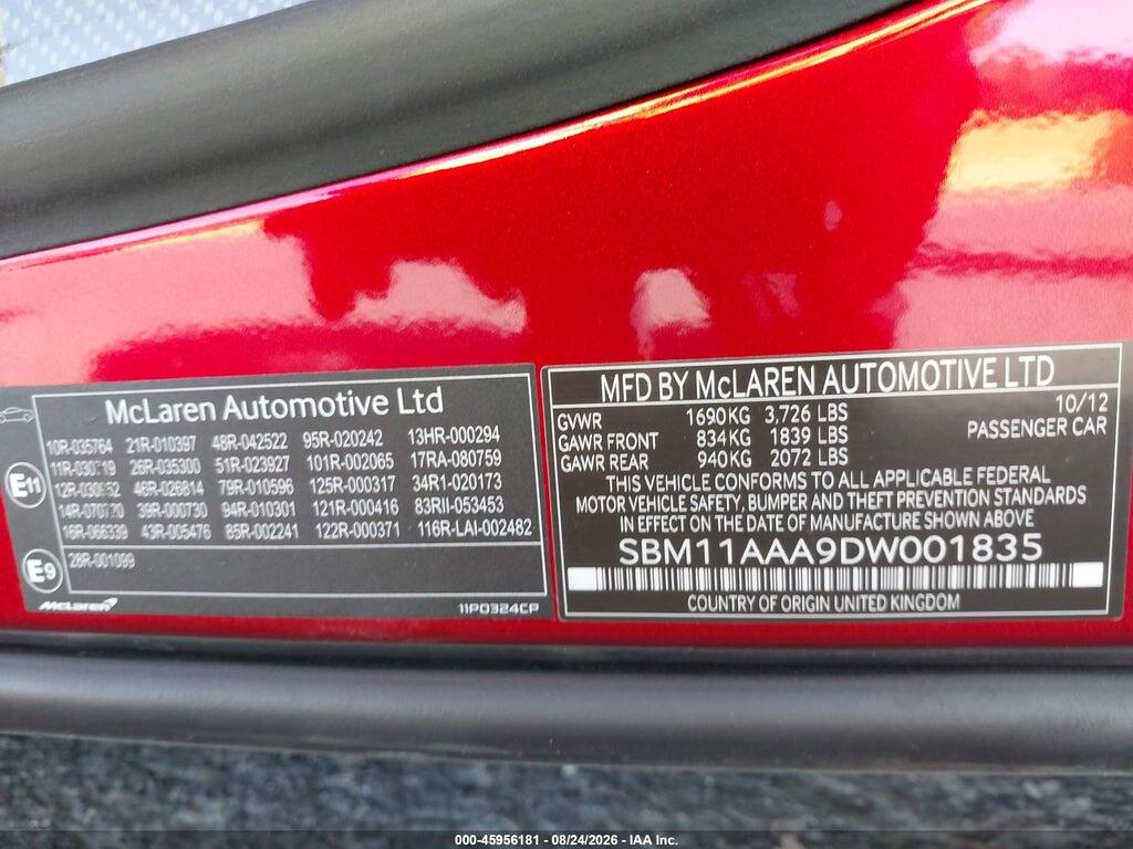 SBM11AAA9DW001835 2013 MCLAREN MP4-12C photo no. 9