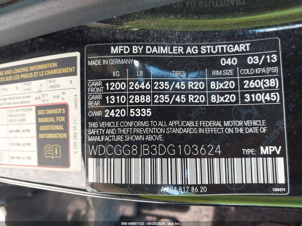 WDCGG8JB3DG103624 2013 MERCEDES-BENZ GLK 350 photo no. 9