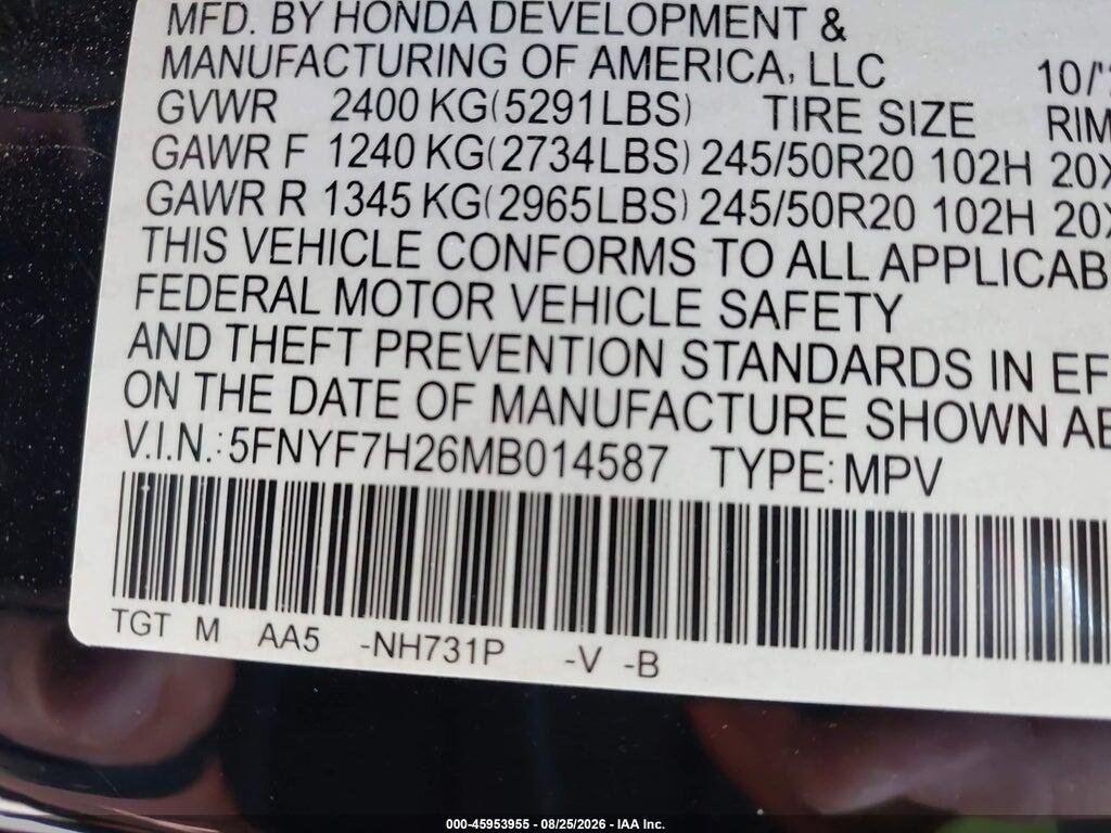 5FNYF7H26MB014587 2021 HONDA PASSPORT photo no. 9