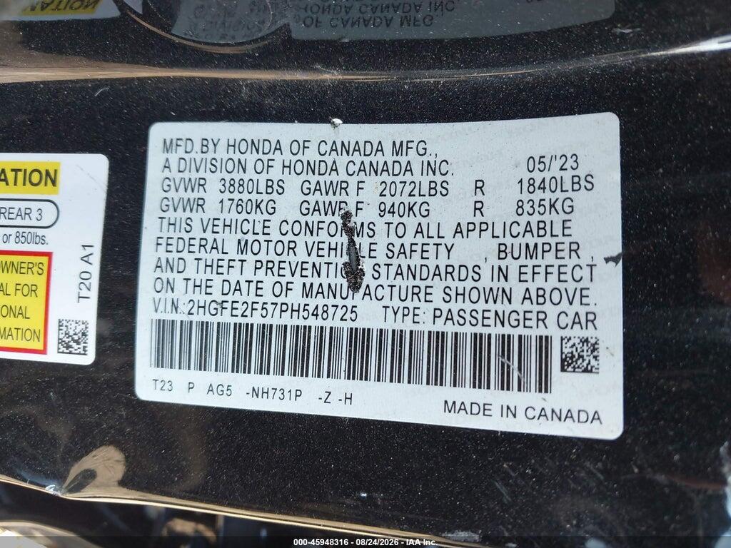 2HGFE2F57PH548725 2023 HONDA CIVIC photo no. 9