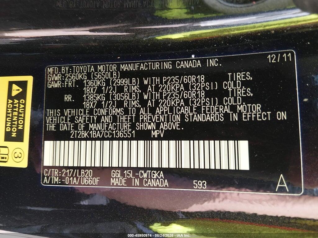 2T2BK1BA7CC136551 2012 LEXUS RX 350 photo no. 9