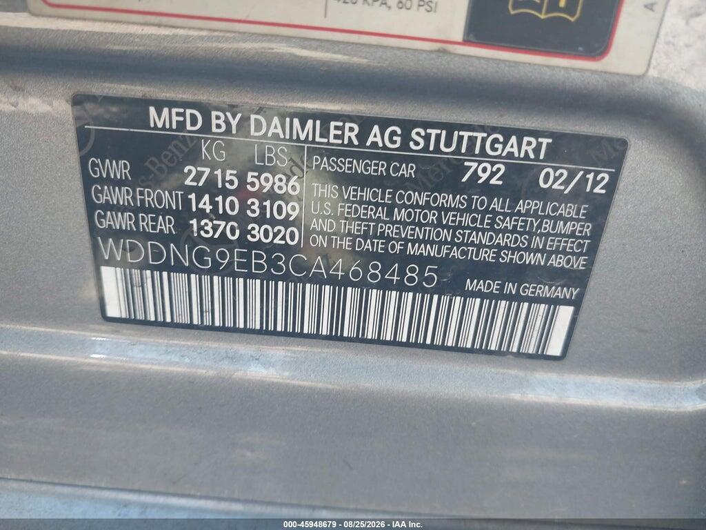 WDDNG9EB3CA468485 2012 MERCEDES-BENZ S 550 photo no. 9