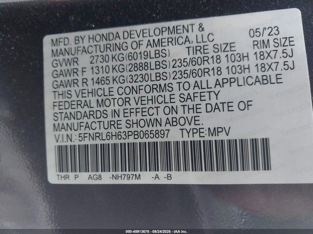 5FNRL6H63PB065897 2023 HONDA ODYSSEY photo no. 9