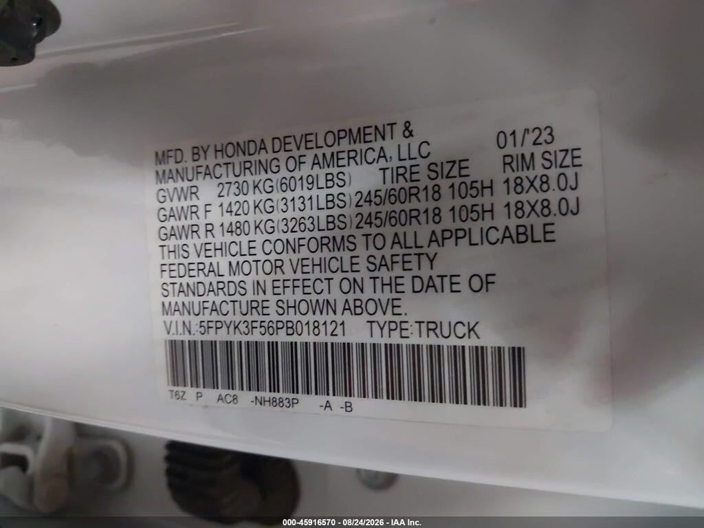 5FPYK3F56PB018121 2023 HONDA RIDGELINE photo no. 9