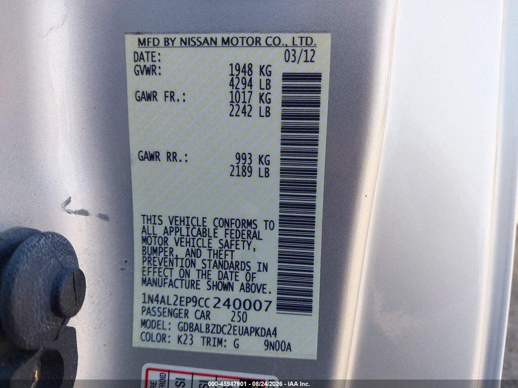 1N4AL2EP9CC240007 2012 NISSAN ALTIMA photo no. 9