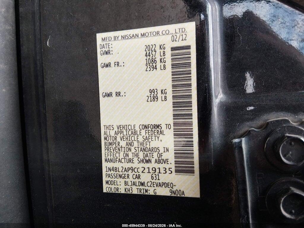1N4BL2AP9CC219135 2012 NISSAN ALTIMA photo no. 9