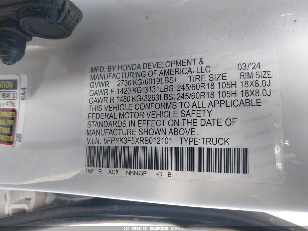 5FPYK3F5XRB012101 2024 HONDA RIDGELINE photo no. 9