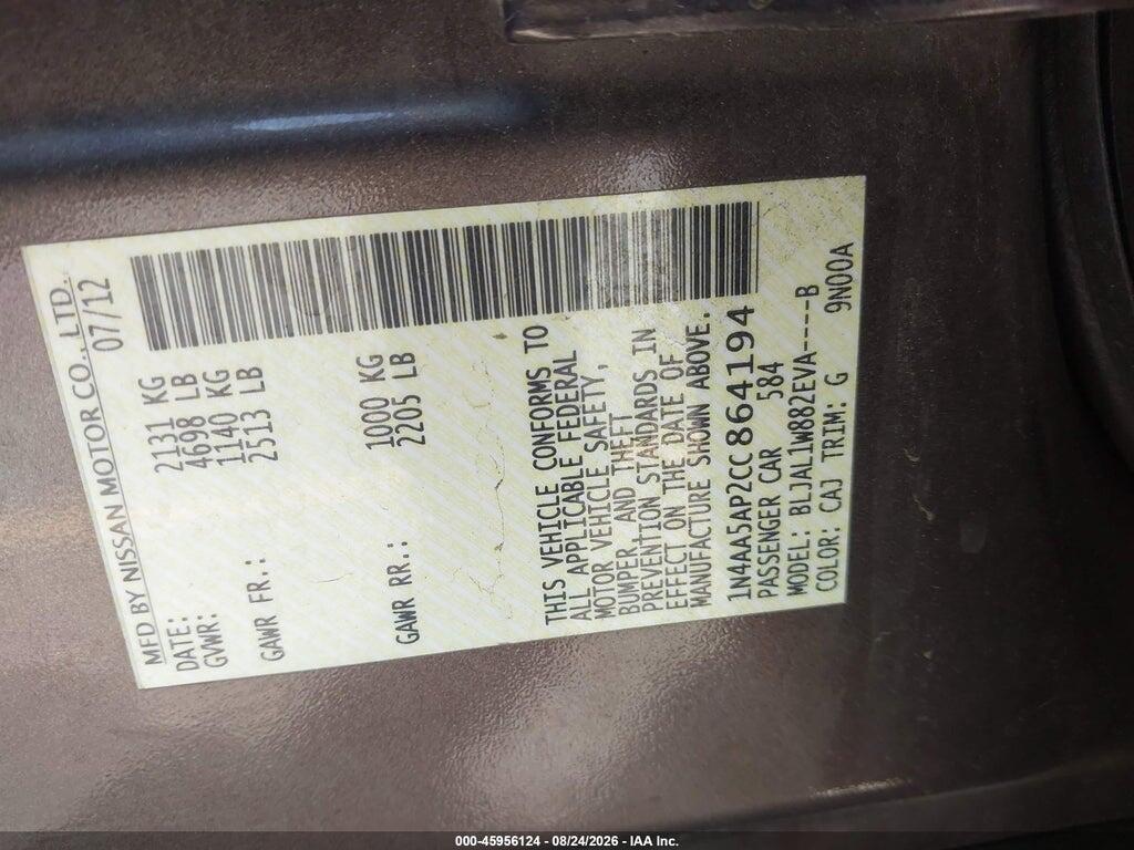 1N4AA5AP2CC864194 2012 NISSAN MAXIMA photo no. 9