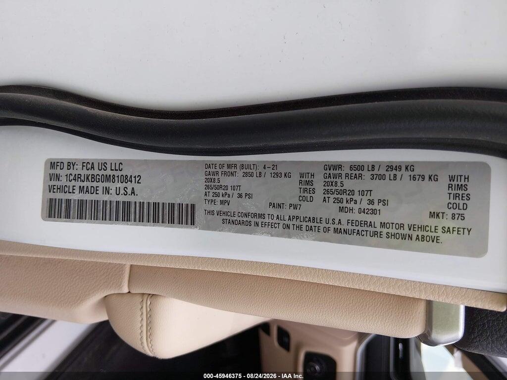 1C4RJKBG0M8108412 2021 JEEP GRAND CHEROKEE L photo no. 9